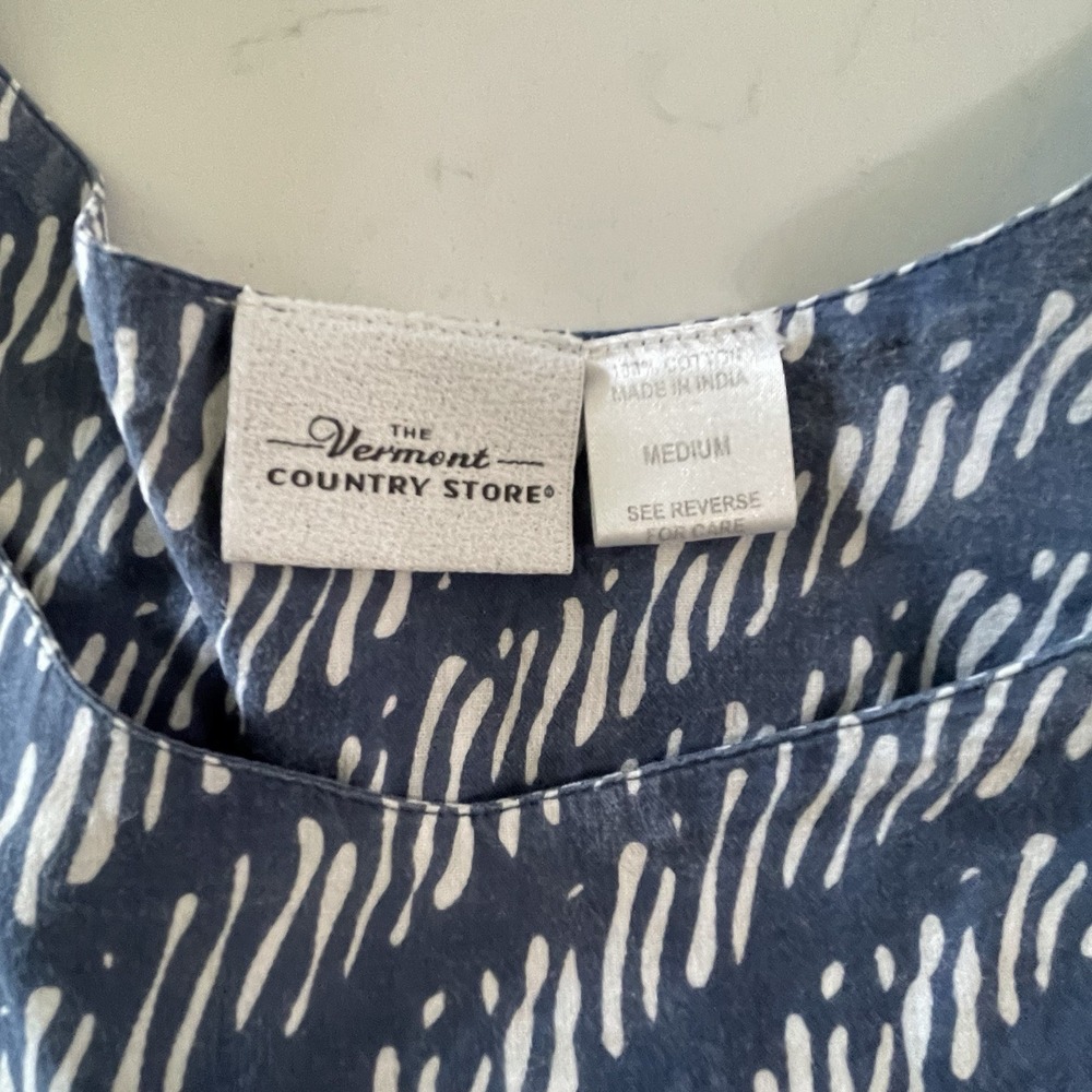 The Vermont Country Store Midi Dress Womens Sz M Blue White Floral India Muumuu - Picture 8 of 10